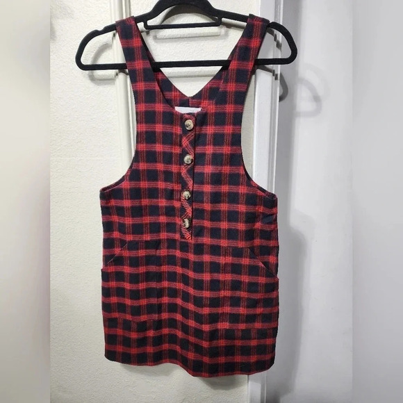 Zara Girls Collections Casual Red Black Plaid Striped Dress - Size 13-14 - Picture 1 of 7